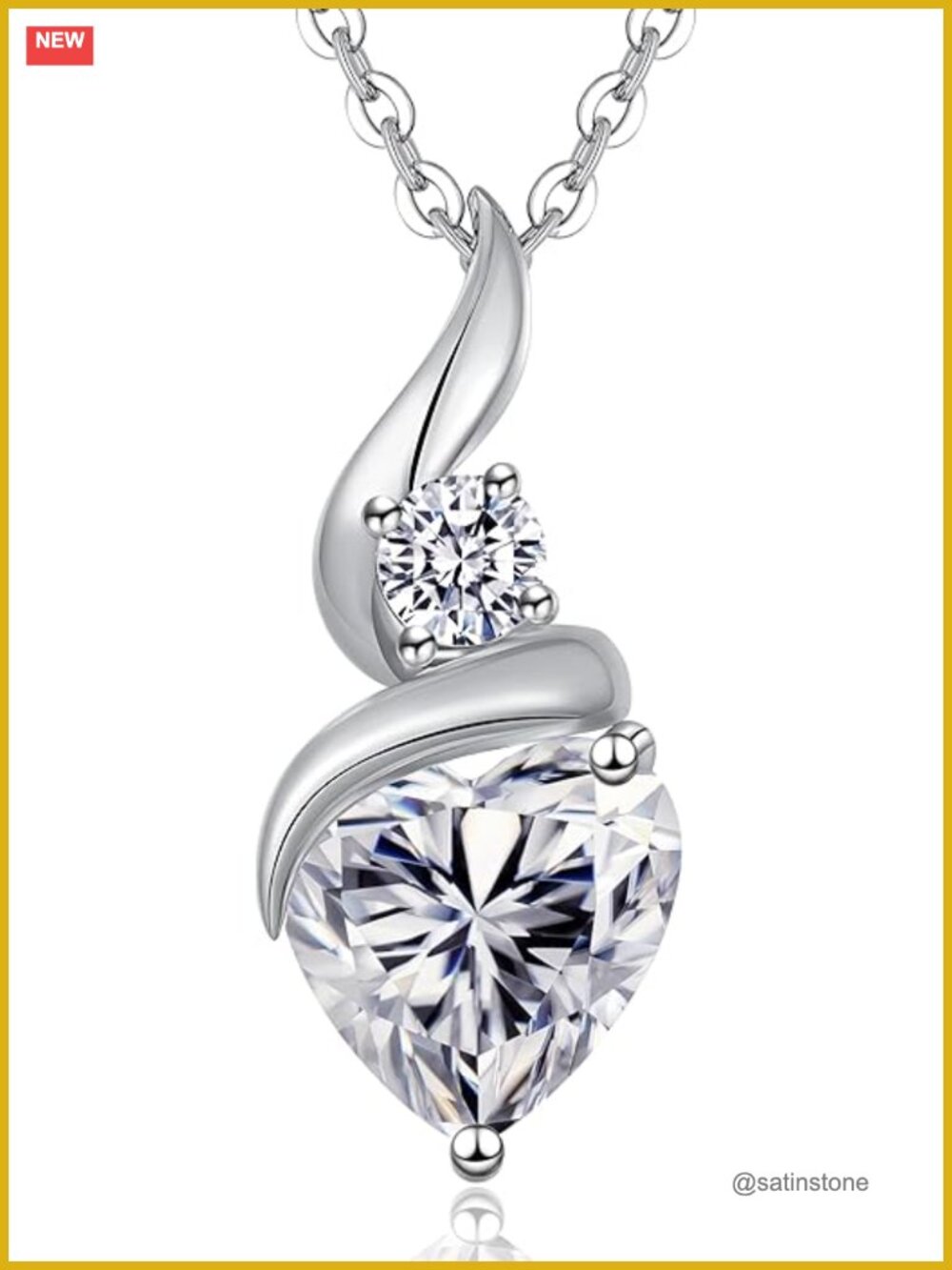 Heart Moissanite Pendant Necklace 18in 925 Sterling Silver Gold Plating Lobster